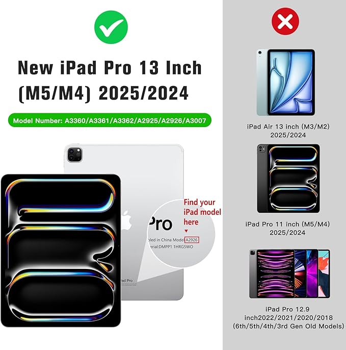 MoKo for iPad Pro 13 Inch Case (M5/M4) 2025/2024 with Pencil Holder, [Built-in Screen Protector], iPad Pro 13 M5/M4 Case with Clear Back & Magnetic Multi Angle Stand Cover, Midnight Green