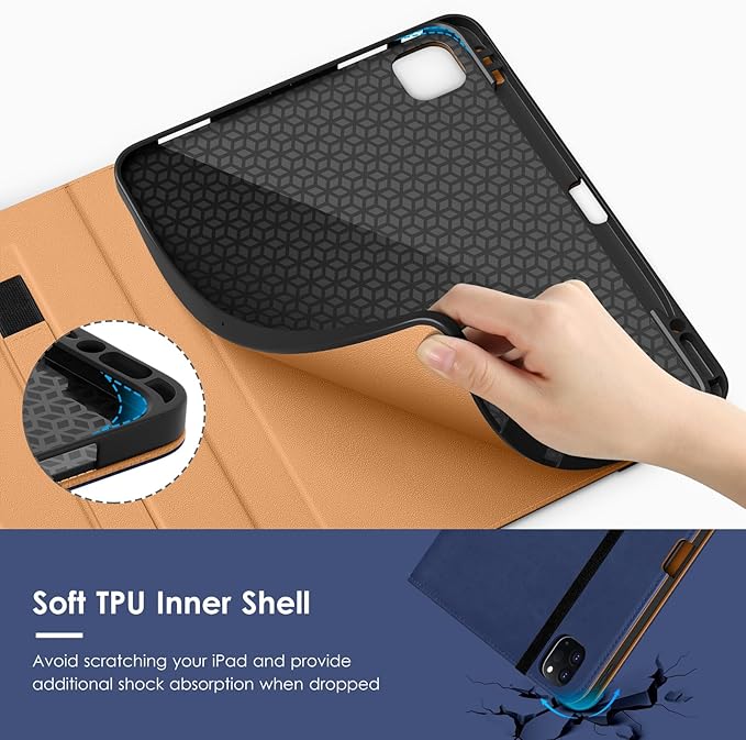 VIKESI Case for iPad Air 13 inch (M3) 2025 / (M2) 2024,Premium Leather Folio,Apple Pencil Holder,Auto Sleep/Wake,Stand Cover - Navy Blue