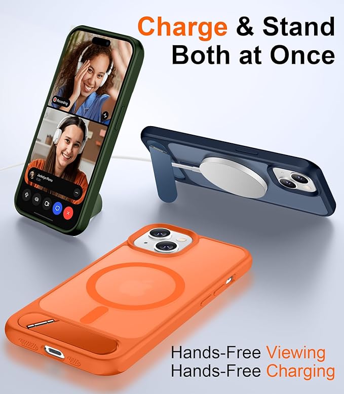 Magnetic Compatible with iPhone 15 Case, [Built-in Invisible Kickstand][Compatible with MagSafe] [Military Grade Shockproof] Slim Translucent Matte Phone Case for iPhone 15 6.1"