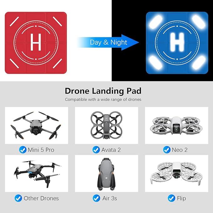 FPVtosky Drone Landing Pad Weighted, Nighttime Reflective & Foldable Launch Pad, Waterproof Helipad for DJI Mini 5/4/3 Pro/Mini 4k/Air 3S/Neo/Flip Drone Accessories (25 in)