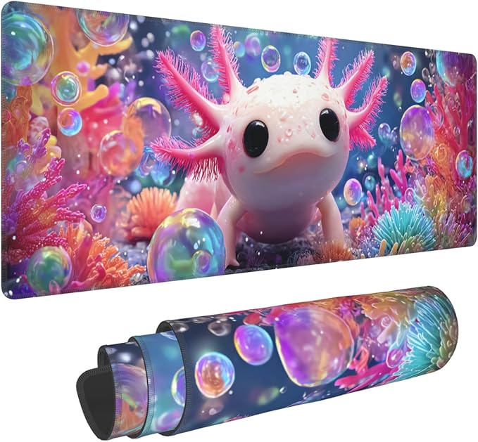 Axolotl Mouse Pad Extended Large Gaming Mouse Pad XL Stitched Edges for Gamer Home Office 31.5 X 11.8 Inch