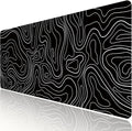 HGWALP Black Topographic Large Gaming Mouse Pad Extended XXL(900 * 400 * 3MM) Mouse Mat Long Desk Pad with Stitched Edges for Keyboard Home Office Gaming Work Big Desk Mat