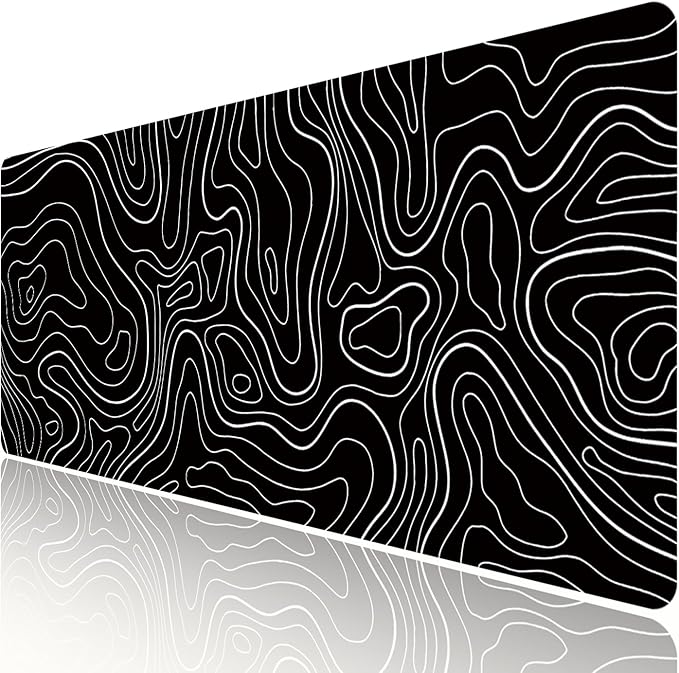 HGWALP Black Topographic Large Gaming Mouse Pad Extended XXL(900 * 400 * 3MM) Mouse Mat Long Desk Pad with Stitched Edges for Keyboard Home Office Gaming Work Big Desk Mat