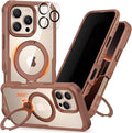 CENHUFO for iPhone 16 Pro Max Case, Compatible with Magsafe Full Body Phone Case Built-in 9H Tempered Glass Privacy Screen Protector and 360° Spin Magnetic Stand Ring Camera Lens Cover -Desert Brown
