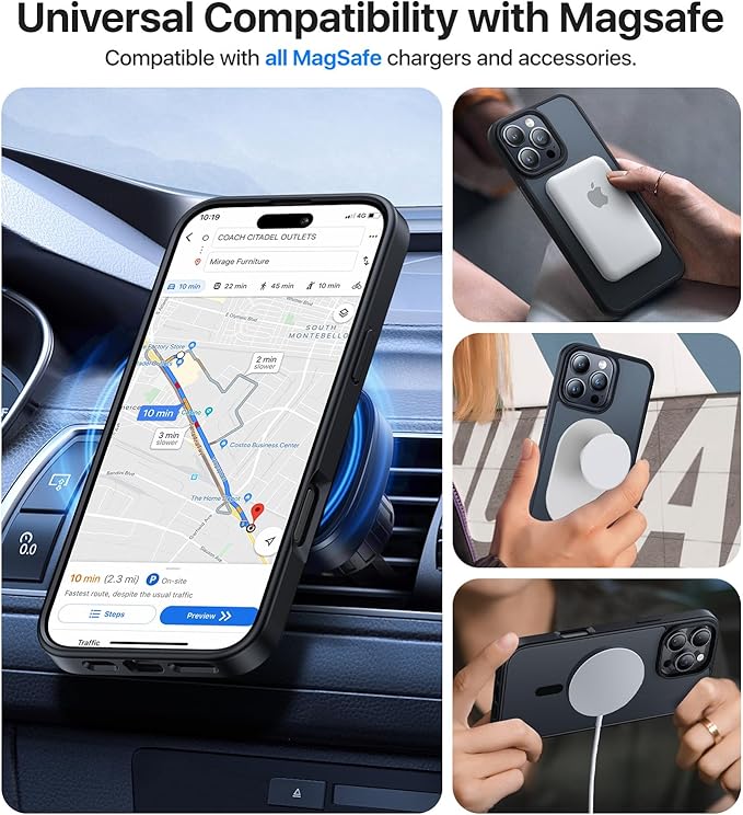 Magnetic for iPhone 16 Pro Max Case[Compatible with MagSafe][Military-Grade Drop Protection][Anti-Yellowing]Shockproof Protective Translucent Matte Cover for iPhone 16 Pro Max Phone Case,Black