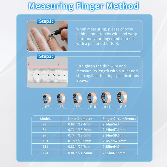Smart Ring Health Tracker for Women Men with Fitness Tracker/Sleep Monitoring/Heart Rate/Blood Oxygen/Blood Pressure/Air Gestures /IP68 Waterproof, No Subscription Required, Charging Case