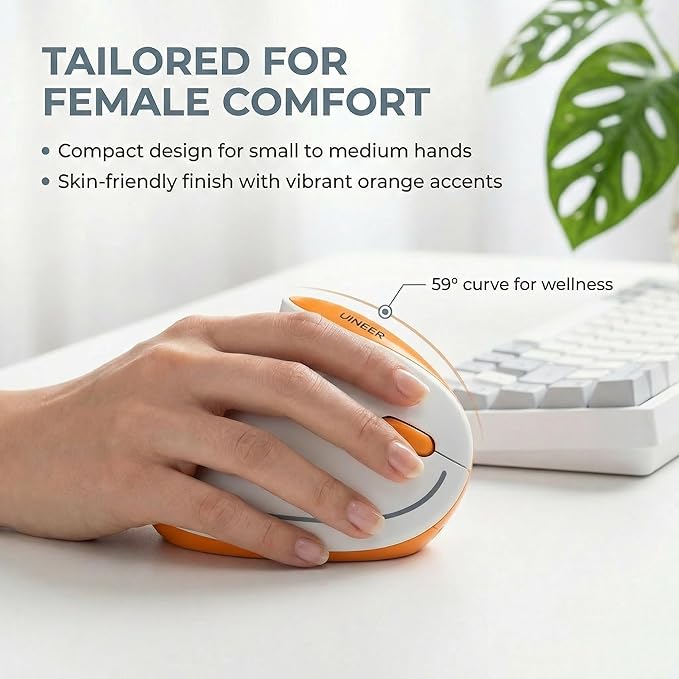 Uineer Ergonomic Mouse, Wireless Bluetooth Rechargeable Vertical Mouse, 7 Color LED, 4 DPI Adjustable, USB-A, Wrist Strain Relief,Optical Mice for Computer/PC/Laptop, Black (Orange)
