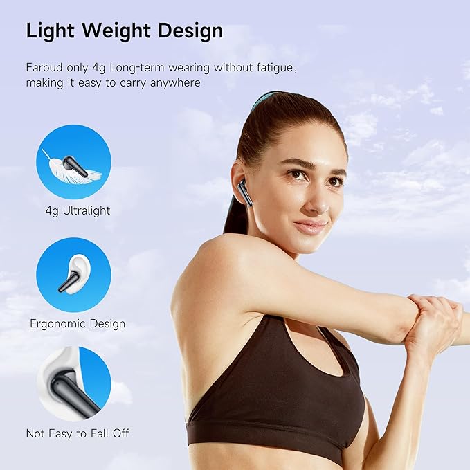 Wireless Earbuds Sport Bluetooth Headphones 48H Playtime with ENC Mic and Dual LED Display, IP7 Waterproof Running Headphones, Ceramic Black