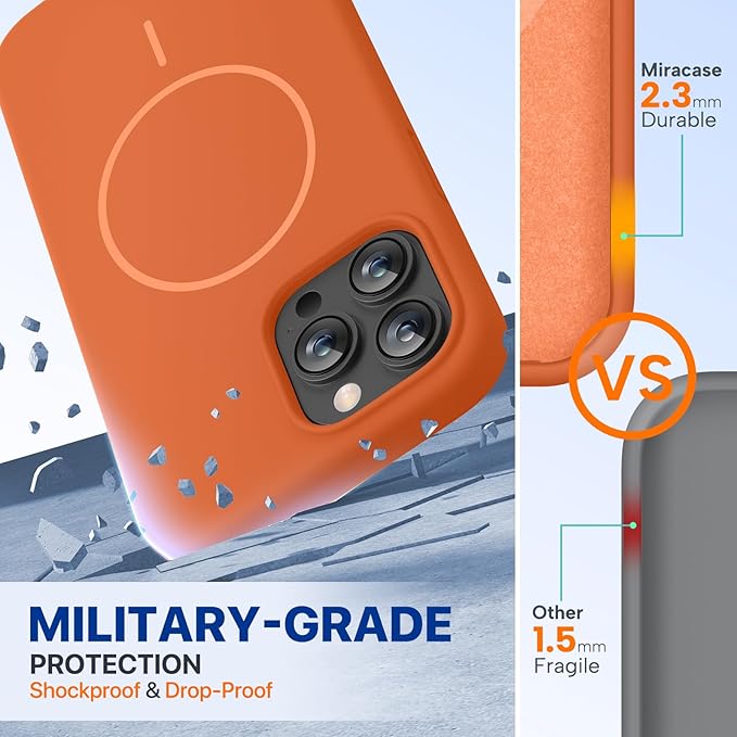 Miracase Magnetic for iPhone 13 Pro Max Case, [Soft Anti-Scratch Microfiber Lining], Compatible with MagSafe, Liquid Silicone Shockproof Drop Protection Phone Case for 13 Pro Max, Orange