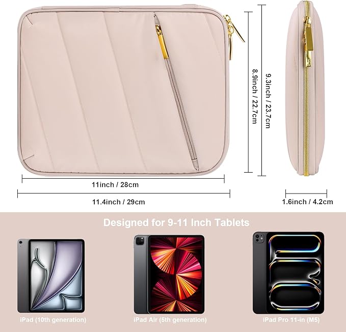 9-11 Inch Carrying Sleeve, Puffy Tablet Case Bag for iPad Pro 11-in (M5), iPad 10.9 (10th Gen), iPad Air 11-in (M2), Galaxy Tab S9/S8 (Puffy Khaki, 9-11)