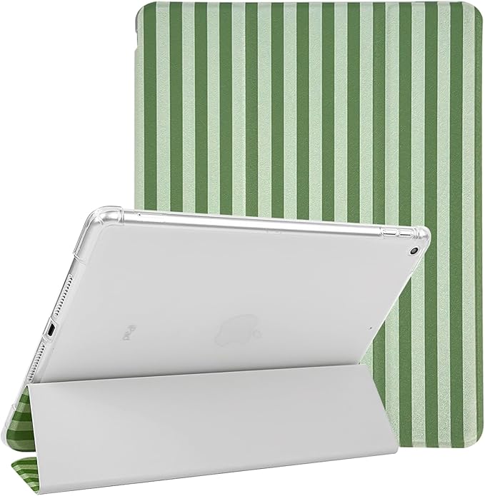 Lovmooful Compatible for iPad 5/6 (9.7-Inch,2018/2017 Model,6th/5th Generation) Case with Pencil Holder Cute Striped with Aesthetic Design Soft TPU Trifold Stand Protective-Dark Green