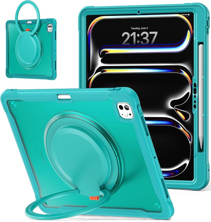 Batianda for iPad Pro 11 inch Case 2025 M5 2024 M4 Chip Lightweight Dual-Layer Protective Tablet Cover, Durable Shock-Absorbing Corners with 360° Rotating Kickstand Ring Built-in Pen Slot, Blue