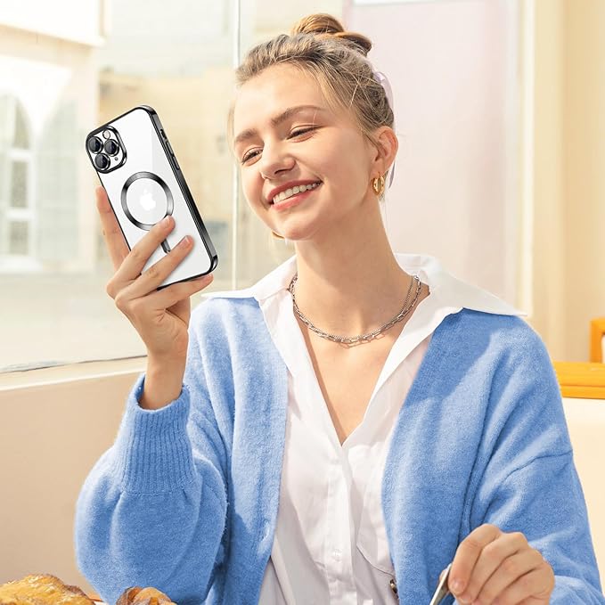 Hython Magnetic Clear for iPhone 11 Pro Case with Camera Lens Protector [Compatible with MagSafe] Luxury Plating Edge Slim Soft TPU Cover Protective Phone Case for iPhone 11 Pro 5.8", Black