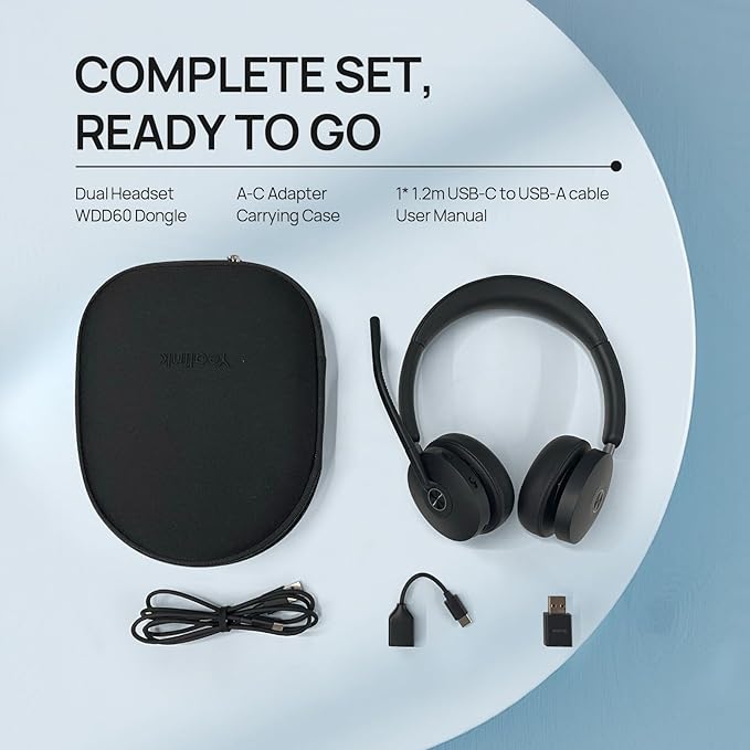Yealink WH68 Hybrid Wireless Headset with ANC, DECT 6.0 & Bluetooth Dual-Connect, 492ft Range, 6-Mic Noise Cancelling Office Headphones for Teams, Zoom, 32H Talk Time for PC/Laptop/Smartphone