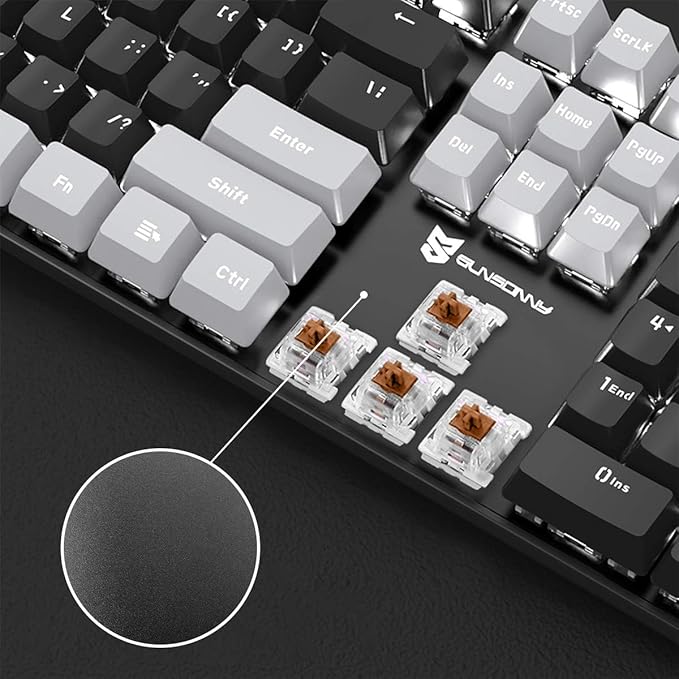 Merdia 104 Keys Full Size Mechanical PC Gaming Keyboard | Hot Swappable LED Backlit Light Up Wired Mechanical Computer Keyboards | Brown Switch US Layout Black & Grey Keycaps Keyboard for Gaming