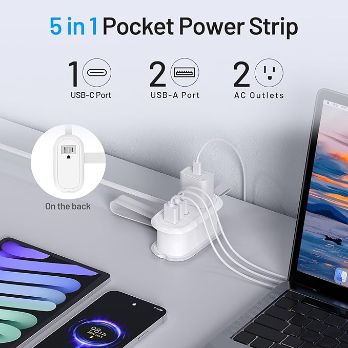 BEVA Travel Power Strip with USB C Ports, PD 20W Fast Charge 2 Outlets 3 USB Ports, 4 FT Travel Flat Plug Extension Cord, Non Surge Protector for Cruise Ship Travel Essentials(PD20W Charge White)