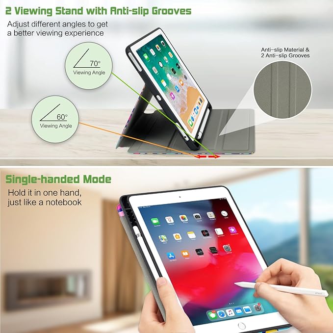 for iPad Air 2/1 Case 2014/2013, for iPad 5Th/6Th Generation Case 2017/2018, Slim fit iPad Cases 5th/6Th Generation 9.7-inch, 4 Viewing Angles & Typing Stand & Pencil Holder, Love Leopard