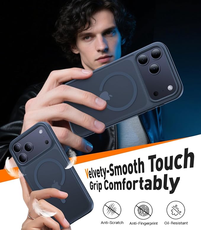 Magnetic for iPhone 17 Pro Max Case,[Anti-Slip][Compatible with MagSafe][Military Grade Drop Protection] Shockproof Protective Translucent Phone Case for iPhone 17 Pro Max Case,Midnight Blue