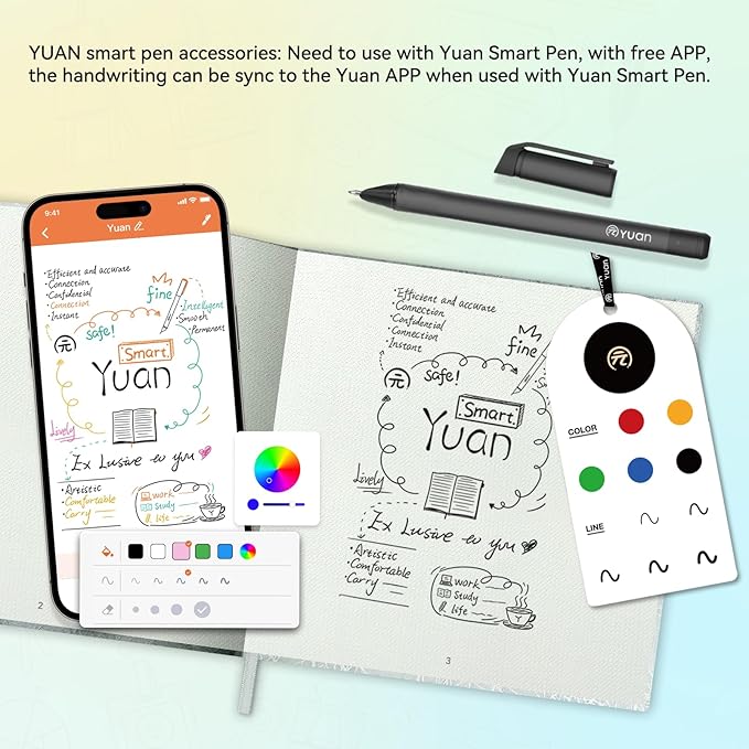 Yuan Smart Notebook, Smart Notebook with Sliver Soft Leather Cover for Smart Pen Writing Set, Small Blank Notebooks Tiny Notepads Pages, 5.9" x 5.9", 50 Sheets/100 Pages, Sliver Bookmark