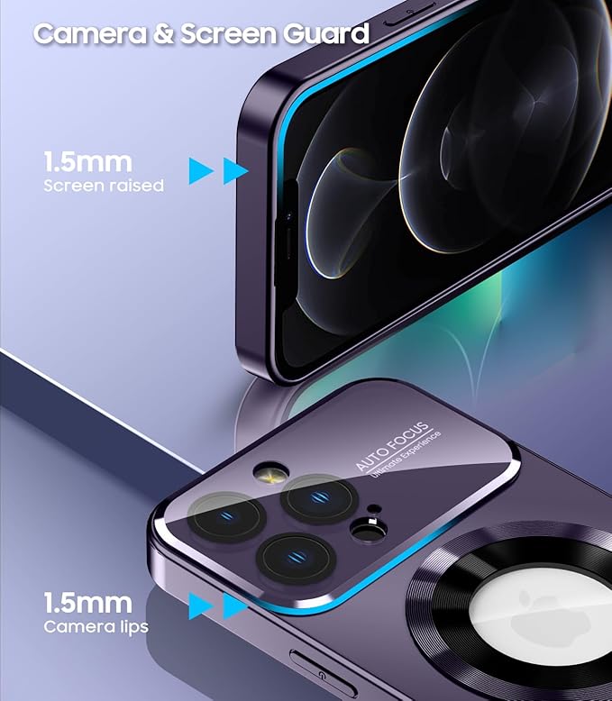 MAKAVO Magnetic for iPhone 12 Pro Case, Compatible with MagSafe, Built-in Camera Lens Protector, Logo View, Military Grade Drop Proof Phone Case Cover, Purple