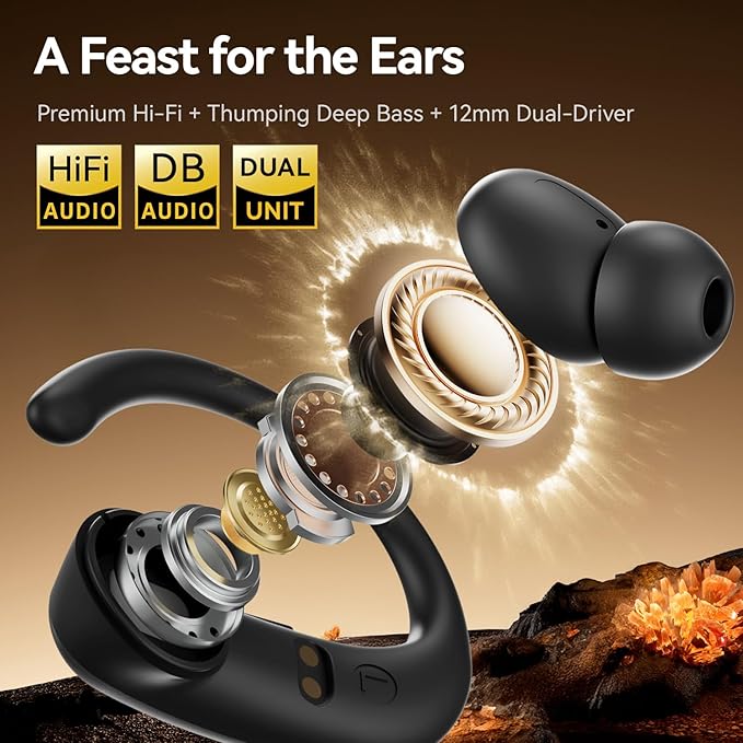 Sport Earbuds with Ear Hook 66hrs Playtime with LED Display Case, Wireless Bluetooth 6.0, Sports Over The Ear Earbuds, IPX4 Gym Workout Running Headphones, Deep Bass & Stereo Sound.