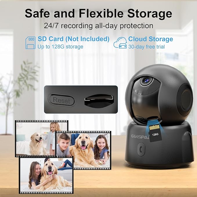 GOLSPARK Dog Pet Camera for Home Security 2K, 2.4GHz WiFi Camera Baby Monitor for Room with Motion Tracking Detection Night Vision, Two-Way Audio SD/Cloud Storage