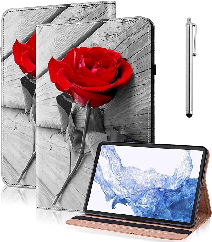 Case for iPad mini 5 (2019)/ iPad mini 4 / iPad mini 3/2/1 Case,PU Leather Flip Stand Card Slots Shockproof Cover with Pencil Holder - One Rose