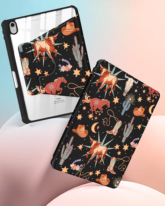 Uppuppy for iPad A16 Case for iPad 10th Generation Case 10.9 inch - 360 Degree Rotating Stand Folio Smart Cover with Pencil Holder for Women Girls, Western Cowboy for Apple Tablet 10th 2022/11th 2025