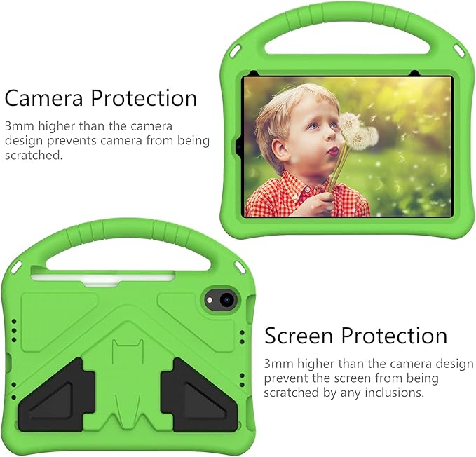 Kids Case for Apple iPad mini 7 2024/ iPad mini 6 2021 8.3", EVA Durable Shockproof Handle Kickstand Lightweight Kids Friendly Cover Case with Shoulder Strap, Green