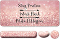 Keyboard Wrist Rest + Mouse Pad with Wrist Support + Desk Mat + Coaster 4 in 1 Set, XXL Large Gaming Mousepad Cute Ergonomic Mouse Pads for Desk Computer Laptop Office Decor-Pink Words