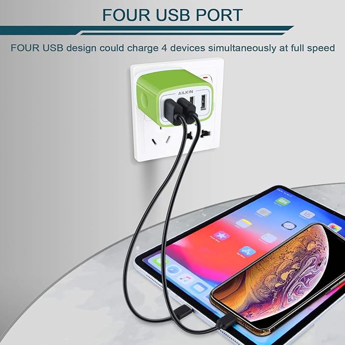 Wall Charger, USB Charger Adapter, AILKIN 4.8A 4Multi Port Fast Charging Station Power Base Block Plug Cube Brick for iPhone, iPad, Samsung Galaxy, Moto, Google Pixel, Kindle Fire Plug Cargador Carro