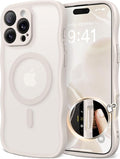 CAPRARO for iPhone 16 Pro Max Case for Women Girls, Upgraded [Full Camera Protection] [Compatible with MagSafe] Cute Wave Translucent Matte Phone Case for iPhone 16 Pro Max, Stone