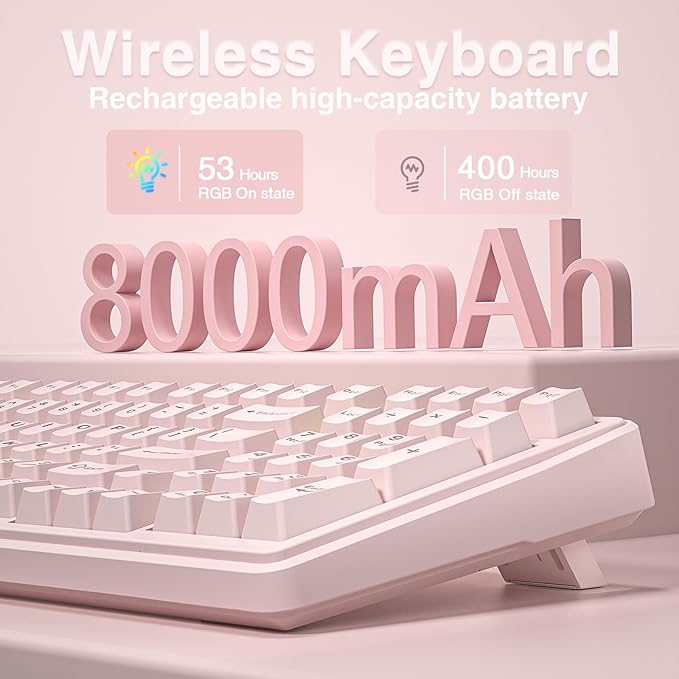 AULA F99 Wireless Mechanical Keyboard-Silent Version,Tri-Mode(BT5.0/2.4GHz/USB-C),Gasket Structure,Hot Swappable Mechanical Keyboard with Pre-lubed Linear Switches,RGB Backlit PC Gaming Keyboards,Pink