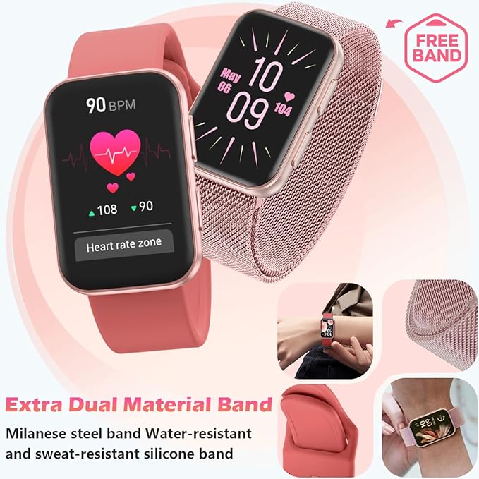 MorePro Health Fitness Tracker for Women Men, 24/7 Heart Rate Blood Pressure & Oxygen Monitoring, Sleep Tracker, 120+ Sport Modes Smart Watch, IP68 Waterproof, 2 Bands, Compatible Android iOS