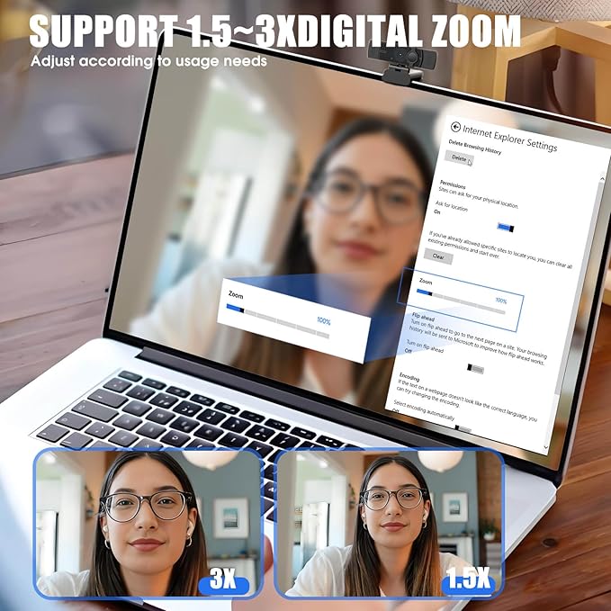 4K Webcam for PC & Laptop - Ultral HD 4K, AI Autofocus, Support DZoom and ePTZ, Built-in Noise-Canceling Mics and Slidable Privacy Cover for Business Meetings, Conferencing & Video Calls