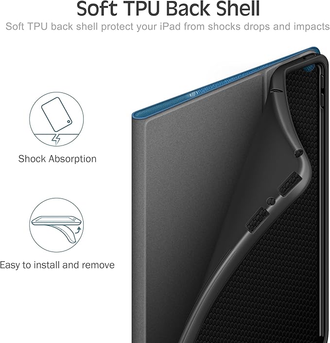 KingBlanc Case for iPad Air (3rd Generation) 10.5" 2019 / iPad Pro 10.5 inch 2017 Case with Apple Pencil Holder, Vegan Leather Smart Cover, Auto Sleep/Wake, Multi-Angle Folding, Blue