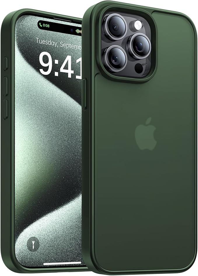 for iPhone 15 Pro Max Case, [Military-Grade Drop Protection][Anti-Yellowing] Shockproof Protective Translucent Matte Cover for iPhone 15 Pro Max Phone Case,Alpine Green