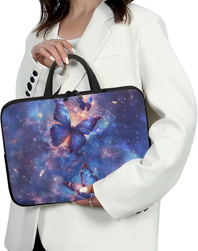 Galaxy Butterfly 15 Inch Laptop Bag Handle Chromebook Case Sleeve Computer Protect Pouch Holder Notebook Sleeve Neoprene Chromebook Cover Soft Carrying Travel Case for Women