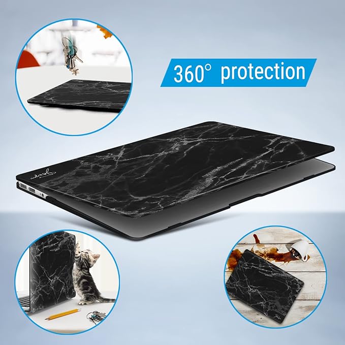 IBENZER Compatible with Old Version MacBook Air 13 Inch Case (2010-2017 Release). Models: A1466 / A1369, Plastic Hard Shell Case with Keyboard Cover for Mac Air 13, Black Marble, A13BKMB+1