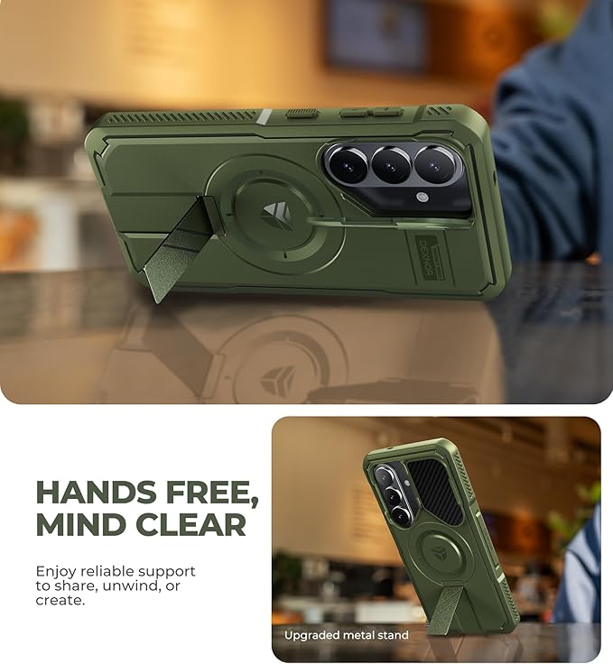 Dexnor for Samsung Galaxy S26 Case with Camera Cover & Adjustable Kickstand & Screen Protector, Compatible with MagSafe, Rugged Shockproof Bumper Cases Magnetic Protective Cover(2026),6.3",Army Green