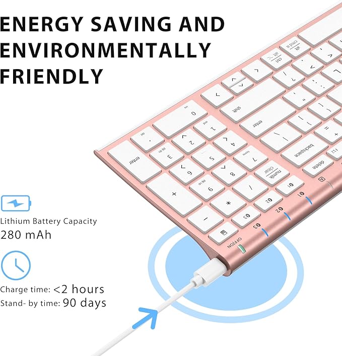 iClever BK10 Bluetooth Keyboard, Wireless Rechargeable Ultra-Slim Keyboard with Long Battery Life, Compatible with iOS, Android, Windows, Mac for iPad, Tablet, Laptop, PC, Phone (Rose Gold)