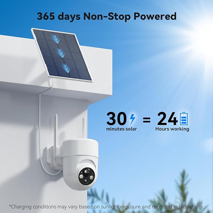 ELYSOO Solar Camera Outdoor Wireless, 2K Color Night Vision, Security Cameras Wireless Outdoor with 360°View, Battery Powered, 2.4GHz WiFi, Instant Alerts, IP65