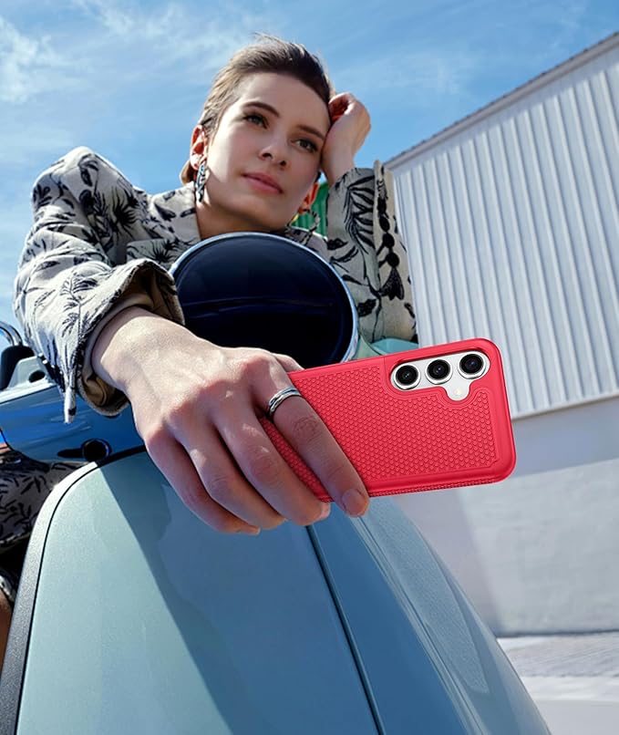 FNTCASE for Samsung Galaxy S25-Plus Case: S24-Plus Dual Layer Heavy Duty Phone Protective Cover Shockproof Rugged with Non-Slip Textured - Military Drop Protection Bumper Tough - 6.7 inch (Red)