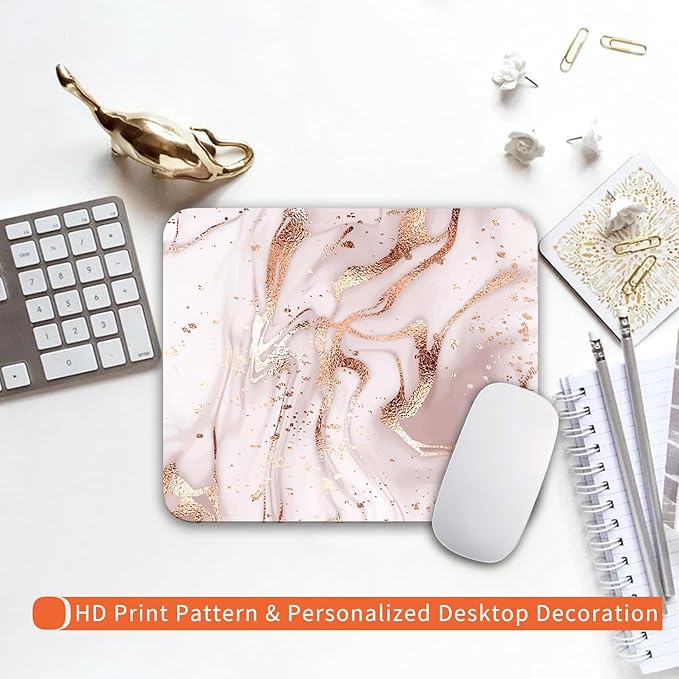 Square Mouse Pad Rose Gold Marble, Personalized Premium-Textured Custom Mouse Mat Design, Washable Mousepad Cloth, Non-Slip Rubber Base Computer Mouse Pads for Wireless Mouse