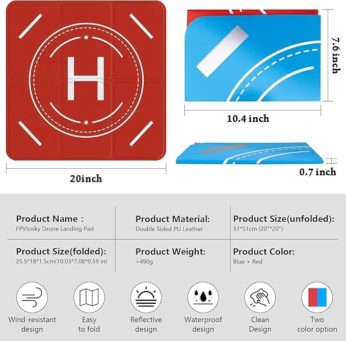 FPVtosky Drone Landing Pad Weighted, Nighttime Reflective & Foldable Launch Pad, Waterproof Helipad for DJI Mini 5/4/3 Pro/Mini 4k/Air 3S/Neo/Flip Drone Accessories (20 in)