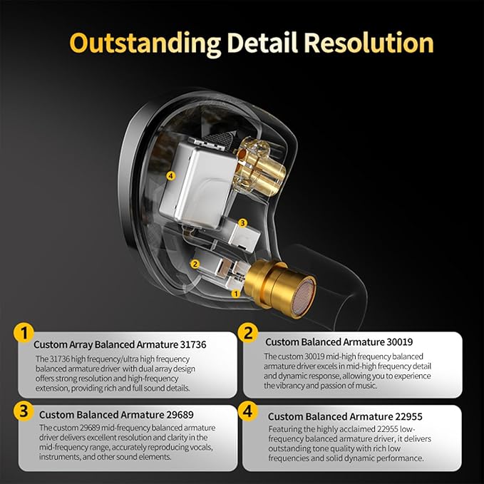 Linsoul x KZ AS10 PRO 5BA Wired Earbuds, HiFi in-Ear Earphones with Mirror Polygon Faceplate, 2 Pin Detachable Cable for Audiophile (Without Mic)