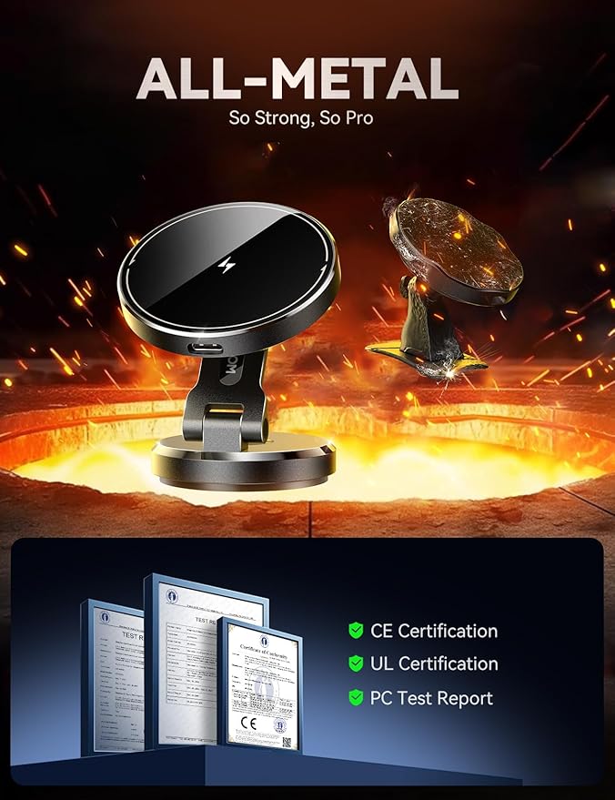 JOYROOM for MagSafe Car Mount Charger with Rotatable Charging Panel, 15W Fast Charging Metal Magnetic Phone Holder, Dashboard Wireless Charger for iPhone Car Mount for iPhone 17/16/15/14/13/12