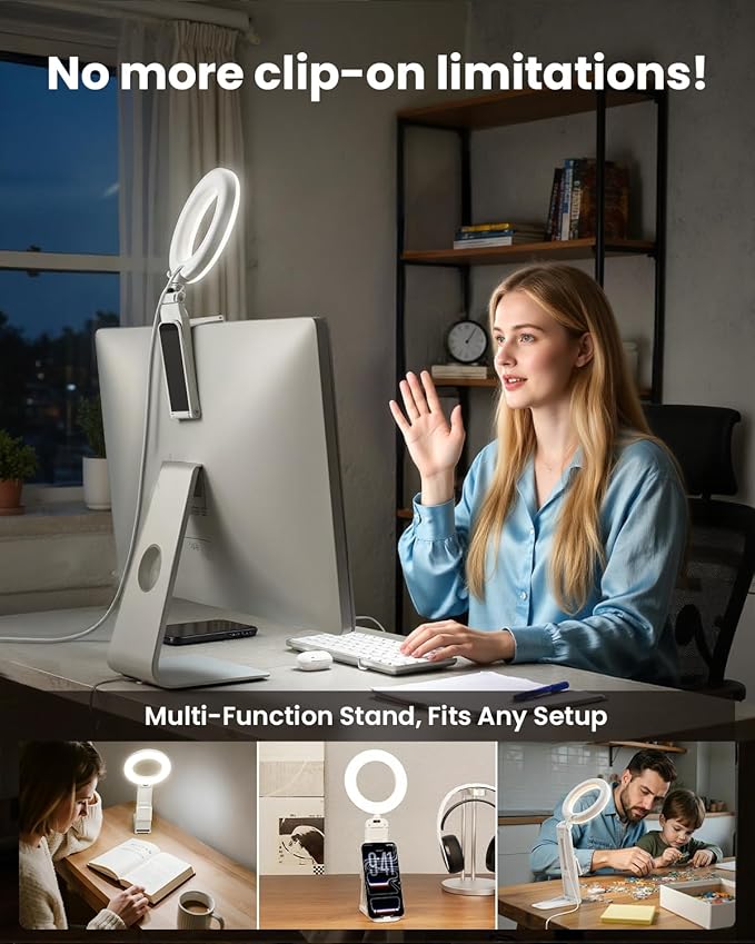 Ring Light for Laptop Desk Clip On,Small Computer Video Conference Lighting with Stand for Phone/Webcam/Monitor,5" Portable Mini LED Selfie Light Desktop for Zoom Meeting/Video Call/Recording(White)