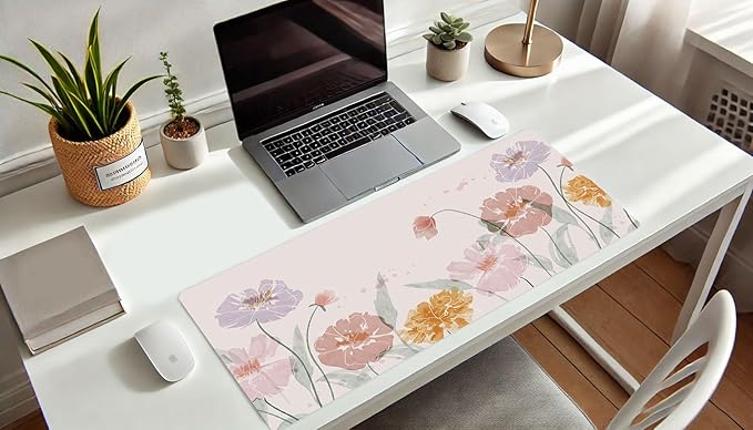French KOKO Desk Mat, Large Desk Pad Large Mouse Pad Cute Big Desk Pad XXL Extended Gaming Mouse Pad for Desk Rubber Base Mousepad Mat for Work Game Girls (Soft Flowers, 36" x 16.5")