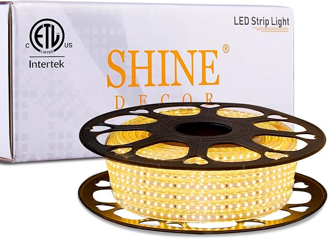 Shine Decor LED Strip Light 50FT 120VAC, Super Bright 6337 Lumens Dimmable, IP65 Waterproof for Outdoor Indoor, 3000K Warm White Lighting Rope 6x10mm, ETL Listed 15M Every 1.6ft Cuttable